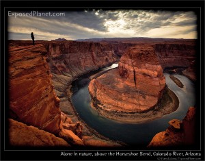 Lone hiker above the Horseshoe Bend of the colorado river. (c) Harry Kikstra, ExposedPlanet.com